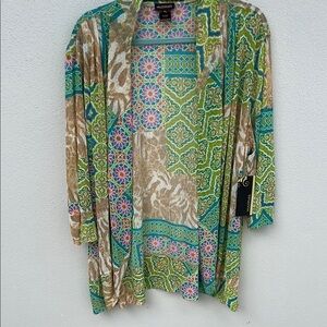 NWT Multiples Green and Blue Cardigan with Geometric and Floral Designs Size 2X